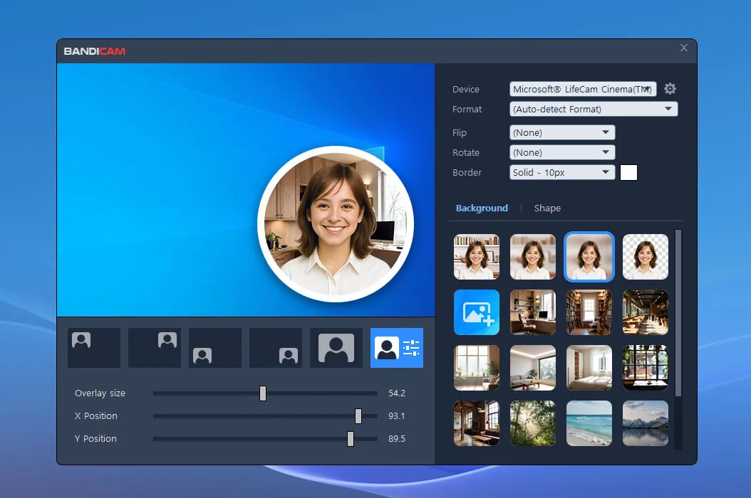 Webcam overlay settings
