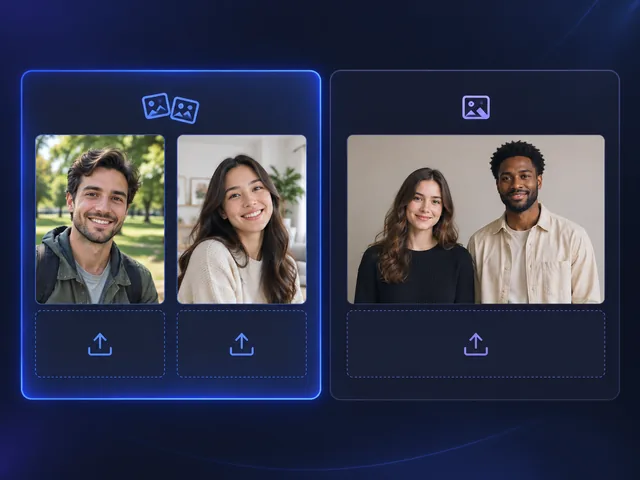 AI hug video photo modes with separate portraits and one shared photo