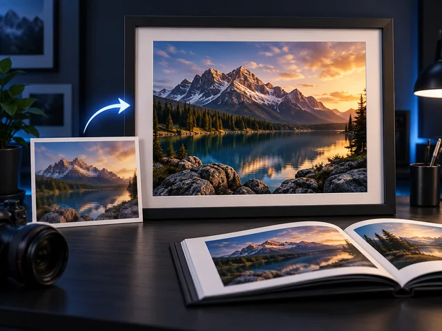 Low-resolution landscape photo enlarged into a sharp framed print