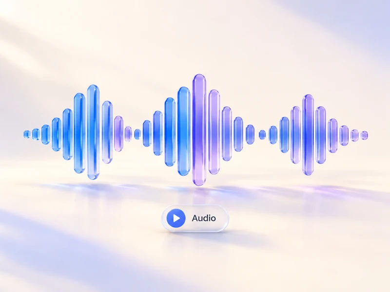 Blue and violet speech waveform with an Audio play button