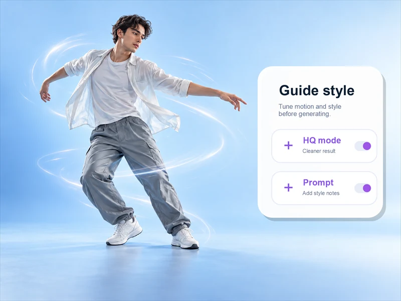 AI Motion Control flow with motion video, character image, and result