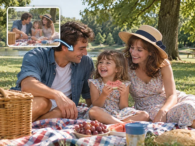 Family picnic video still for improving older videos