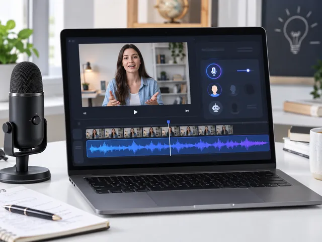 Tutorial narration voice change interface with audio waveform