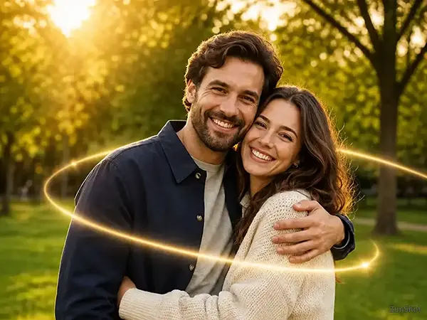 Couple embracing in an AI Hug effect preview