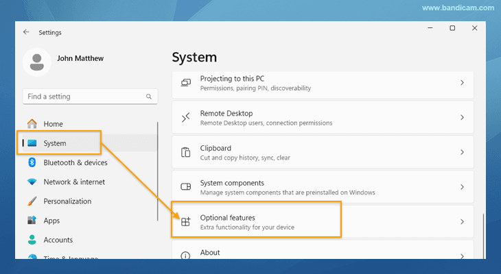 Windows optional features