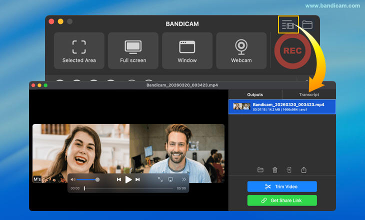 Bandicam output list with a Zoom recording