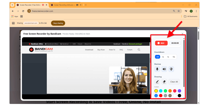 start recording screen, drawing tools, screen recorder controls