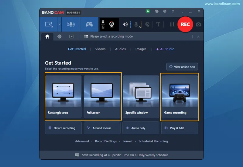 Choose a screen or game recording mode