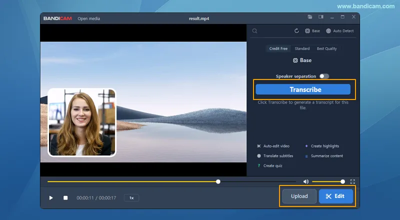 Review, edit, transcribe, or upload a recording