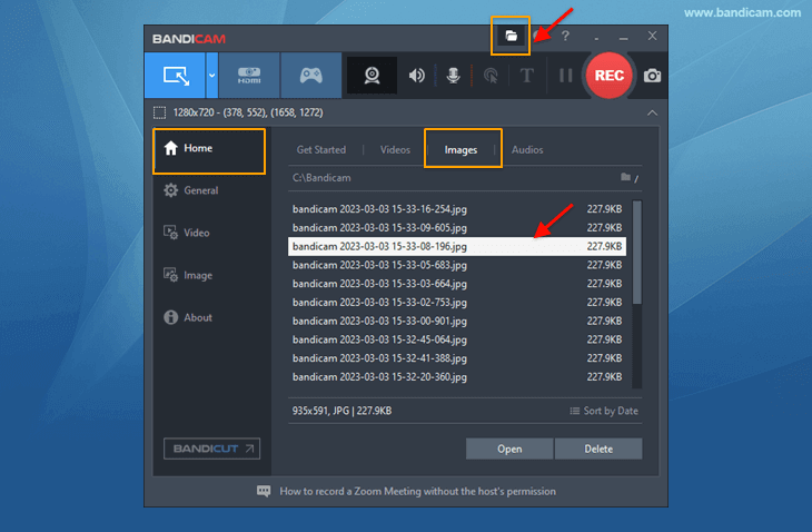 Bandicam, output