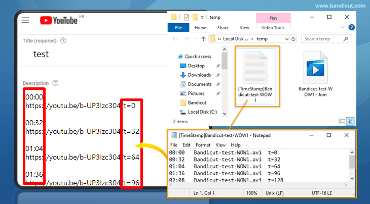 Easily enter the timestamp information saved in the text file, Bandicut