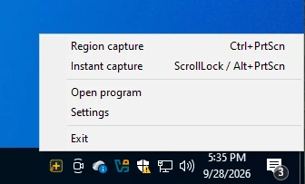 Das Rechtsklick-Menü des ZunShot-Symbols im Infobereich von Windows