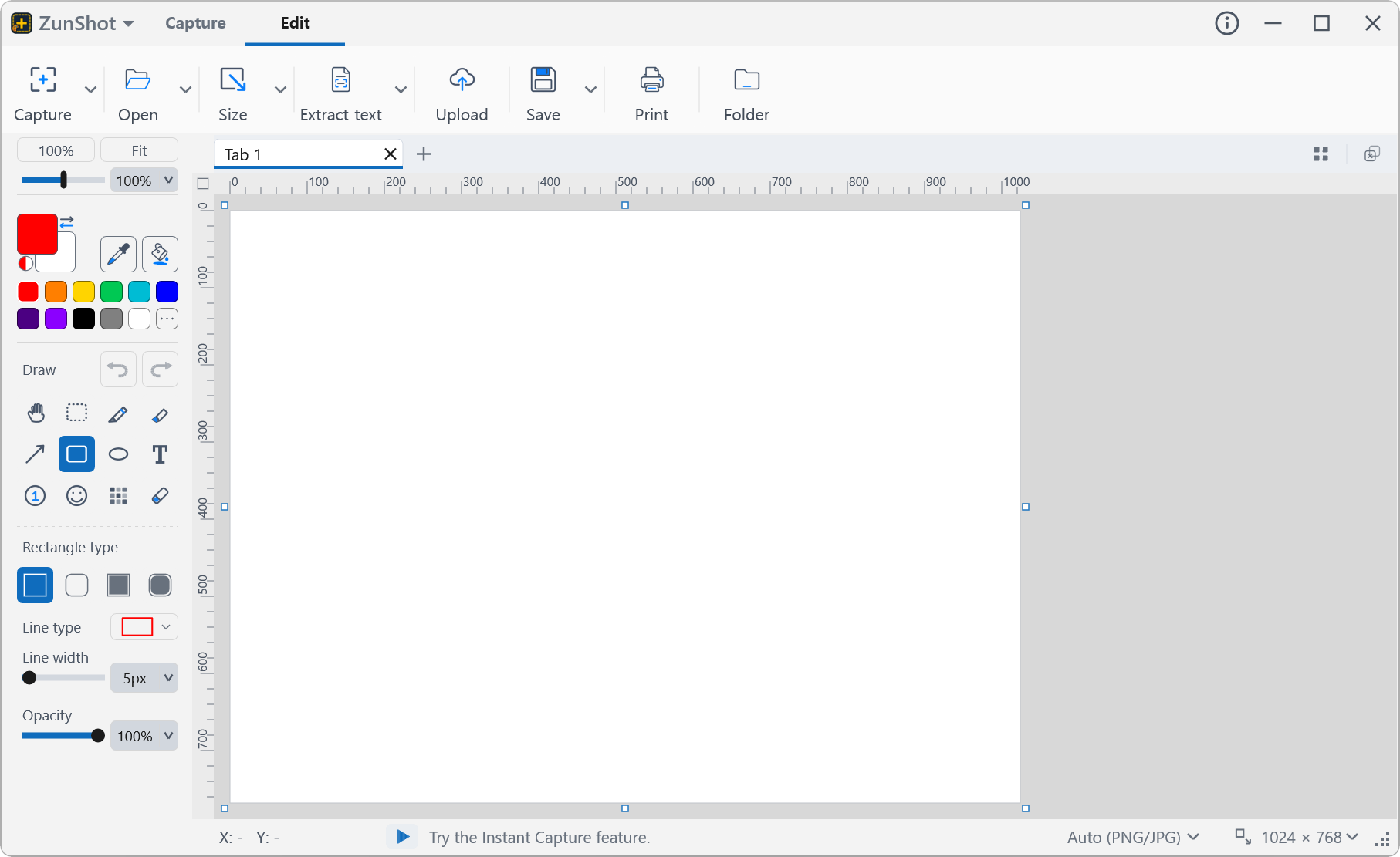ZunShot-Screenshot-Editor mit Zeichenwerkzeugen, Arbeitsfläche und Tabs